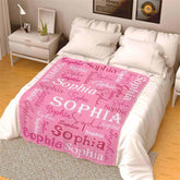 Aperturee - Pink White Text Typeface Personalized Name Blanket